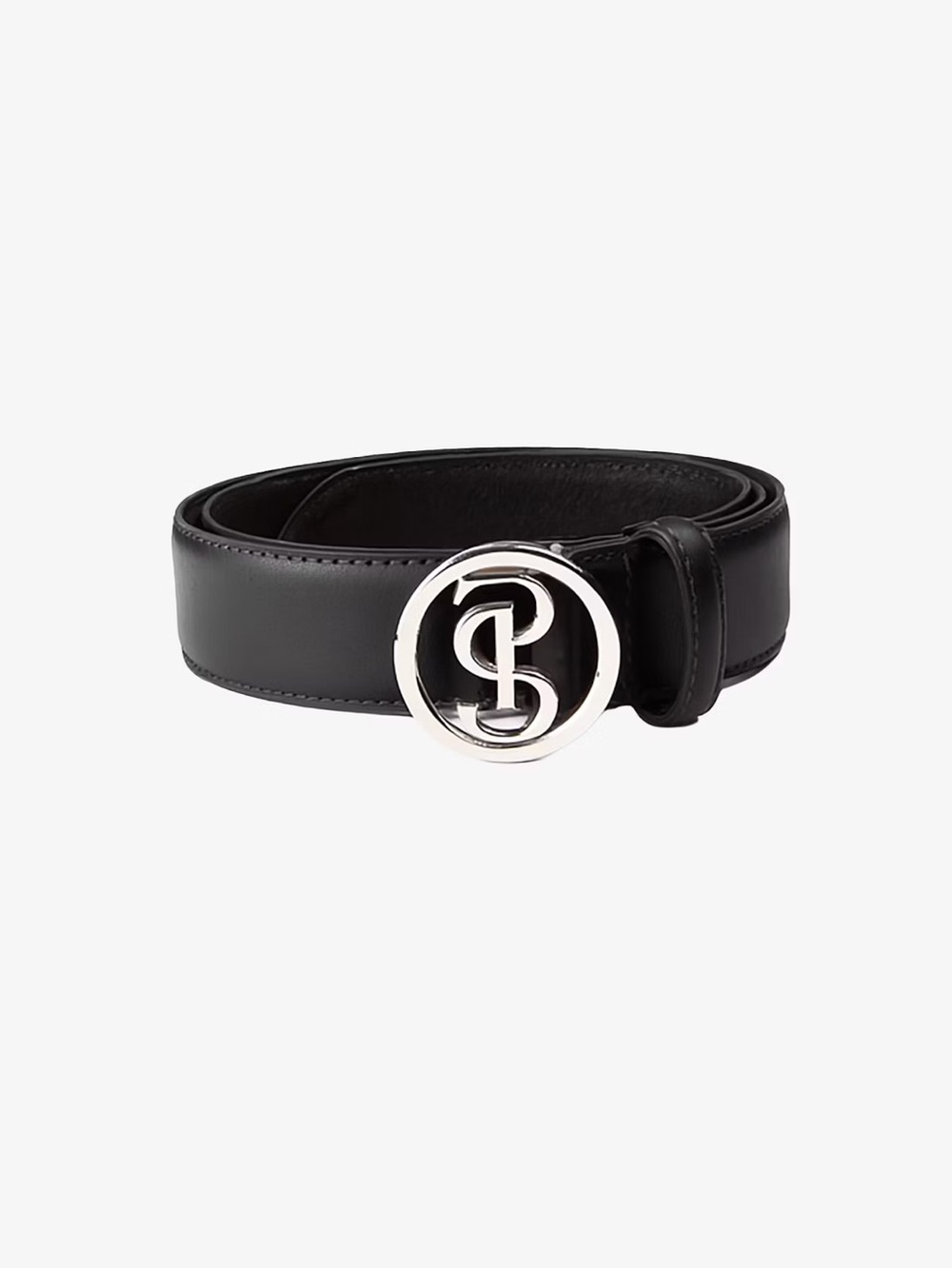 Women’s Black Leather PS of Sweden equestrian Belt with Silver Buckle